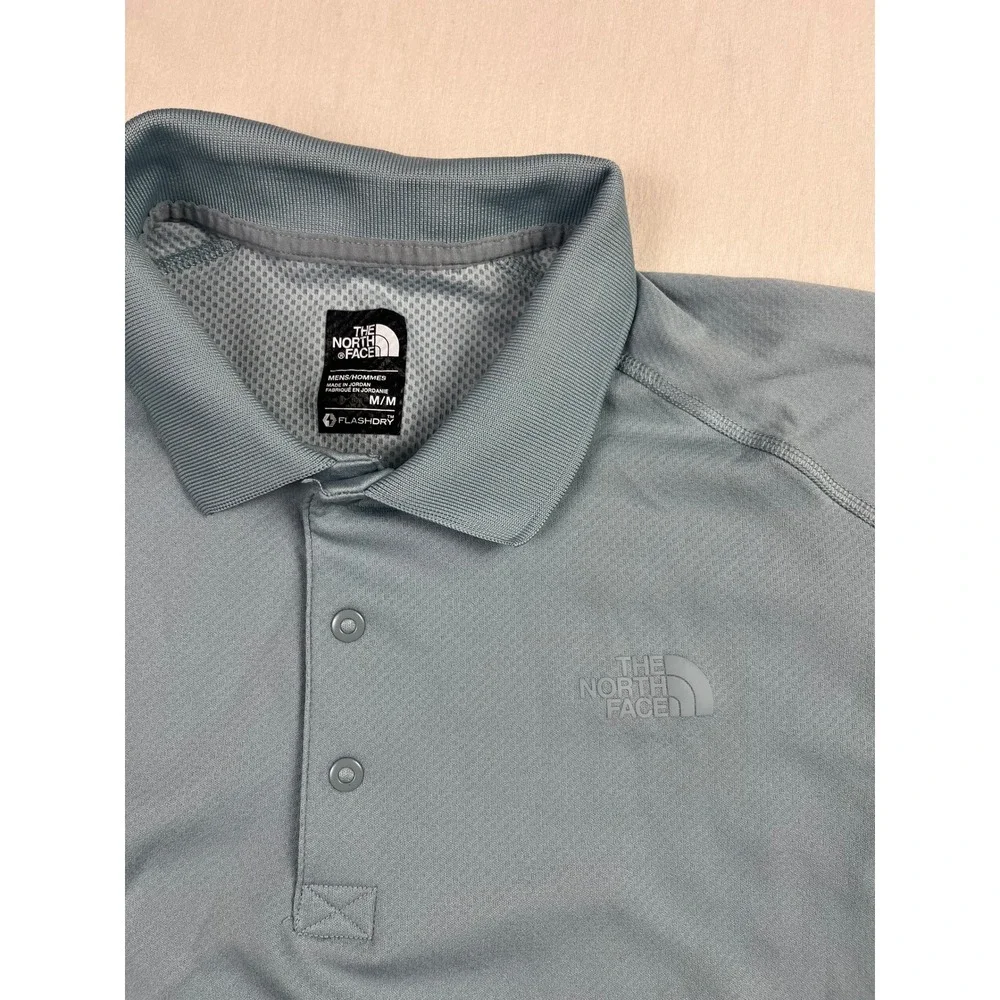 The North Face FlashDry Polo Shirt Men Medium Blue Gray Short Sleeve Hiking Golf